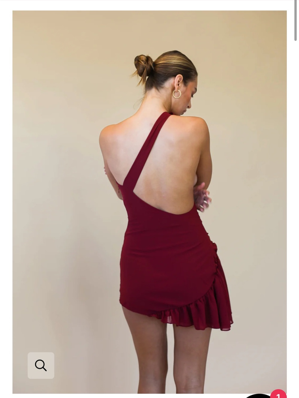 Koster Kulture Kaia Asymmetrical Ruched Mini Dress in Burgundy - Picture 2 of 3